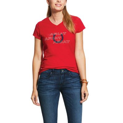 Ariat Puff Print Logo - T Shirts Rood Dames - 36090-930